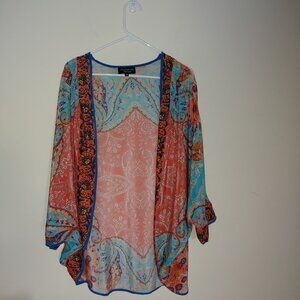 FEATHERS BY TOLANI Floral Paisley Kimono OS Multicolored Blue Red